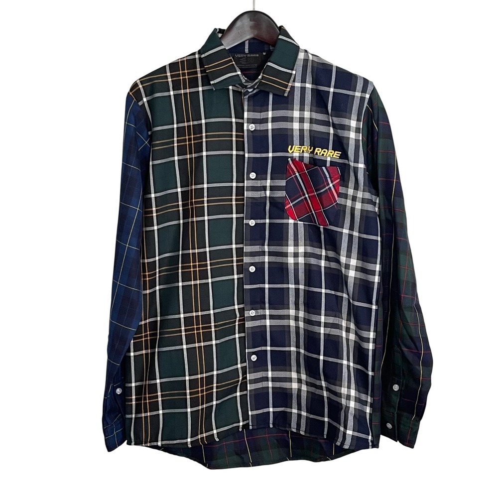 VERY RARE Patchwork‎ Plaid Long Sleeve Button Down Shirt - Mens